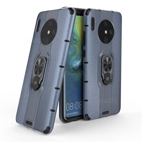 Alita Battle Angel Armor Metal Ring Grip Shockproof Dual Layer Rugged Hard Cover for Huawei Mate 30 - Blue
