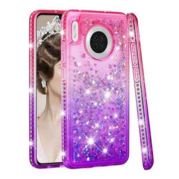 Diamond Frame Liquid Glitter Quicksand Sequins Phone Case for Huawei Mate 30 - Pink Purple