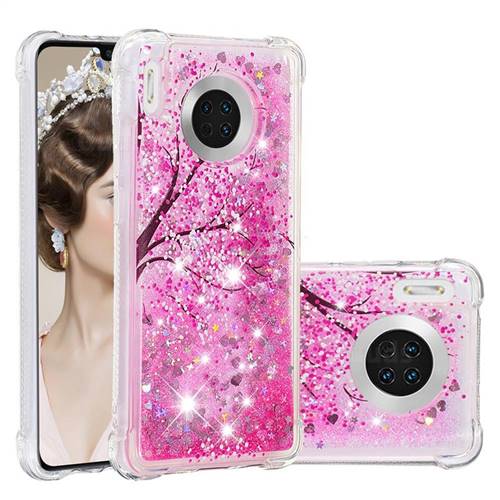 Pink Cherry Blossom Dynamic Liquid Glitter Sand Quicksand Star TPU Case for Huawei Mate 30