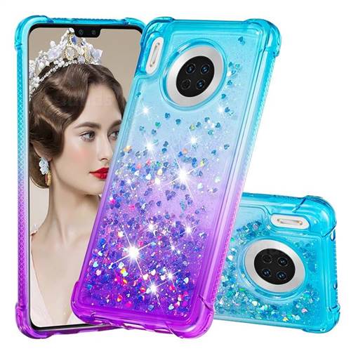 Rainbow Gradient Liquid Glitter Quicksand Sequins Phone Case for Huawei Mate 30 - Blue Purple