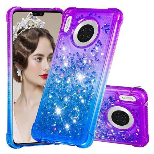 Rainbow Gradient Liquid Glitter Quicksand Sequins Phone Case for Huawei Mate 30 - Purple Blue