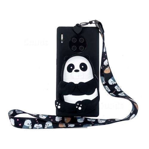Cute Panda Neck Lanyard Zipper Wallet Silicone Case for Huawei Mate 30