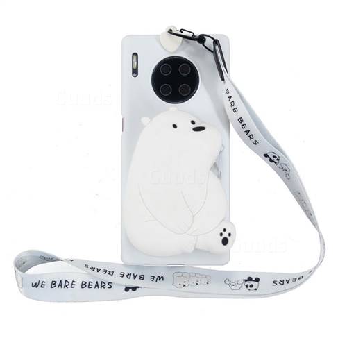 White Polar Bear Neck Lanyard Zipper Wallet Silicone Case for Huawei Mate 30