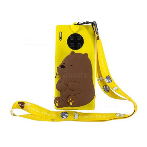Yellow Bear Neck Lanyard Zipper Wallet Silicone Case for Huawei Mate 30