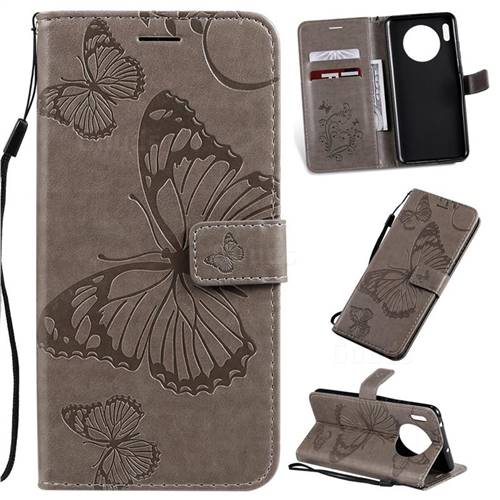 Embossing 3D Butterfly Leather Wallet Case for Huawei Mate 30 - Gray