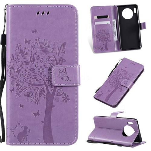 Embossing Butterfly Tree Leather Wallet Case for Huawei Mate 30 - Violet