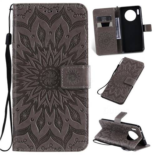 Embossing Sunflower Leather Wallet Case for Huawei Mate 30 - Gray