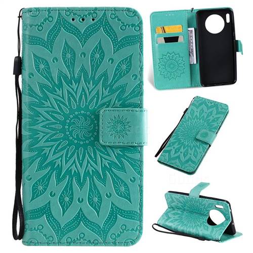 Embossing Sunflower Leather Wallet Case for Huawei Mate 30 - Green ...