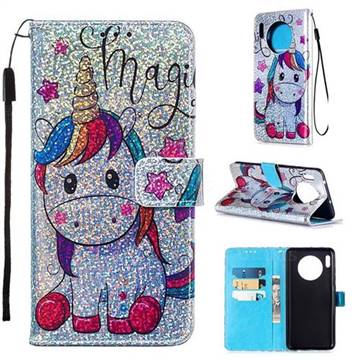 Star Unicorn Sequins Painted Leather Wallet Case for Huawei Mate 30