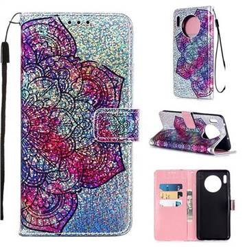 Glutinous Flower Sequins Painted Leather Wallet Case for Huawei Mate 30
