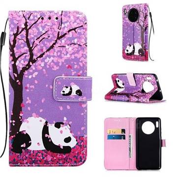 Cherry Blossom Panda Matte Leather Wallet Phone Case for Huawei Mate 30