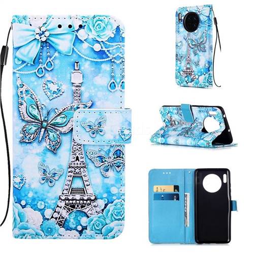 Tower Butterfly Matte Leather Wallet Phone Case for Huawei Mate 30