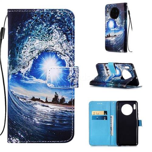 Waves and Sun Matte Leather Wallet Phone Case for Huawei Mate 30