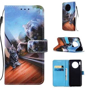 Mirror Cat Matte Leather Wallet Phone Case for Huawei Mate 30