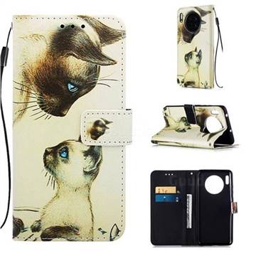 Cat Confrontation Matte Leather Wallet Phone Case for Huawei Mate 30