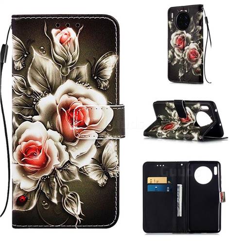 Black Rose Matte Leather Wallet Phone Case for Huawei Mate 30
