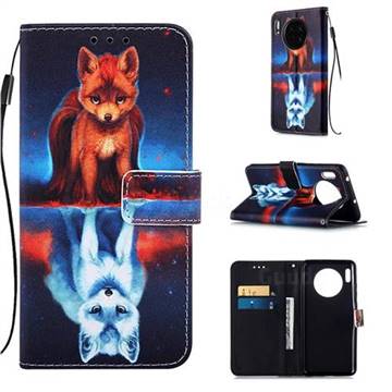Water Fox Matte Leather Wallet Phone Case for Huawei Mate 30