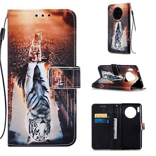 Cat and Tiger Matte Leather Wallet Phone Case for Huawei Mate 30