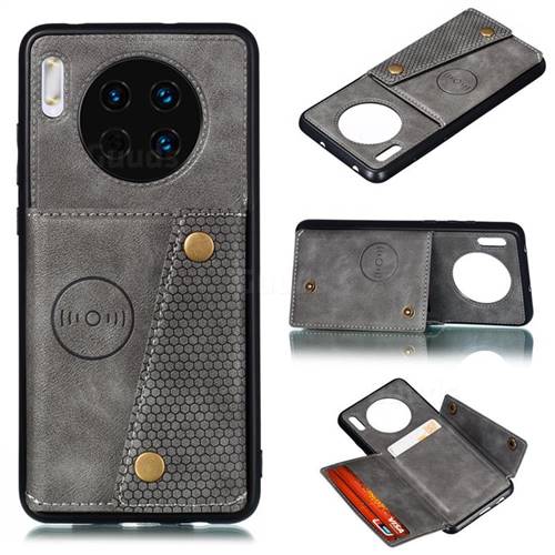 Retro Multifunction Card Slots Stand Leather Coated Phone Back Cover for Huawei Mate 30 - Gray