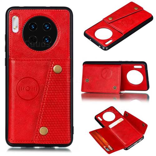 Retro Multifunction Card Slots Stand Leather Coated Phone Back Cover for Huawei Mate 30 - Red