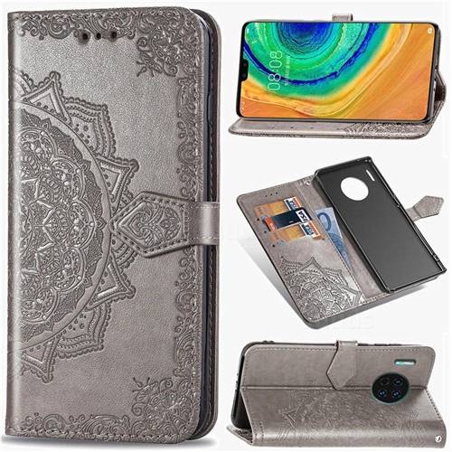 Embossing Imprint Mandala Flower Leather Wallet Case for Huawei Mate 30 - Gray
