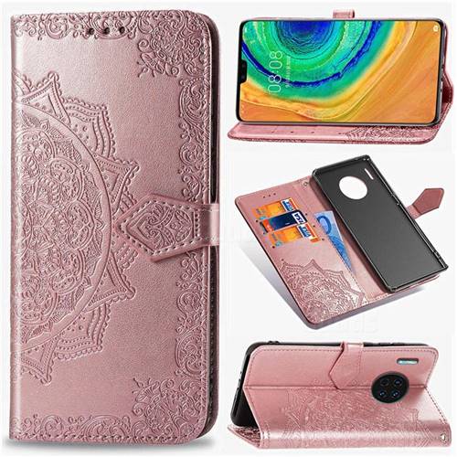 Embossing Imprint Mandala Flower Leather Wallet Case for Huawei Mate 30 - Rose Gold