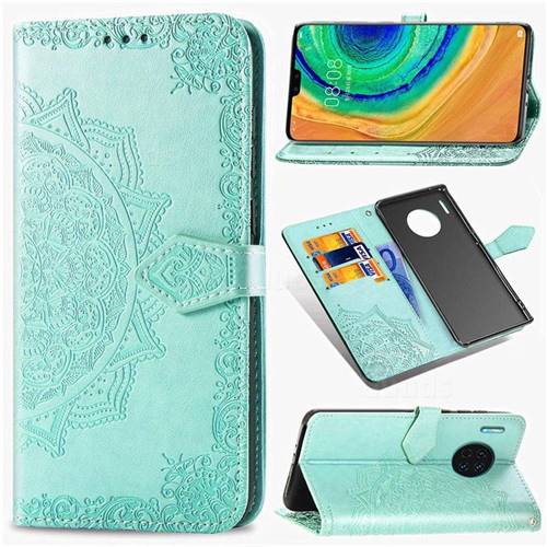 Embossing Imprint Mandala Flower Leather Wallet Case for Huawei Mate 30 - Green