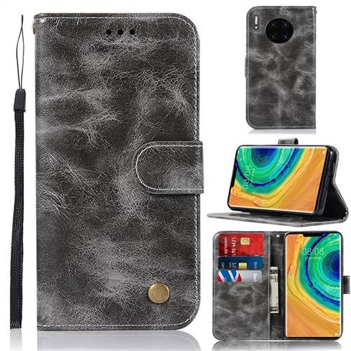 Luxury Retro Leather Wallet Case for Huawei Mate 30 - Gray