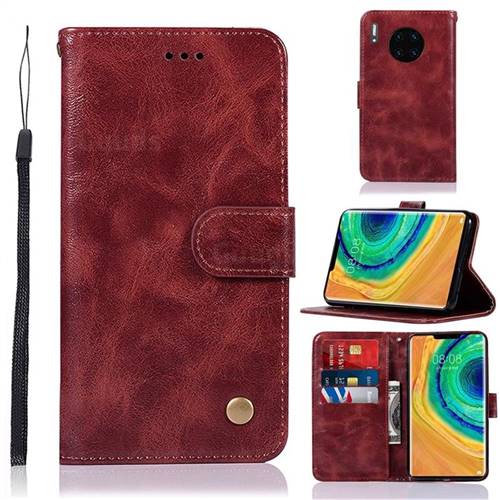 Luxury Retro Leather Wallet Case for Huawei Mate 30 - Wine Red