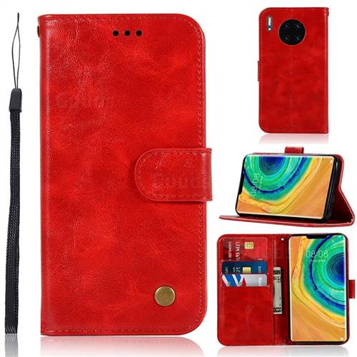 Luxury Retro Leather Wallet Case for Huawei Mate 30 - Red