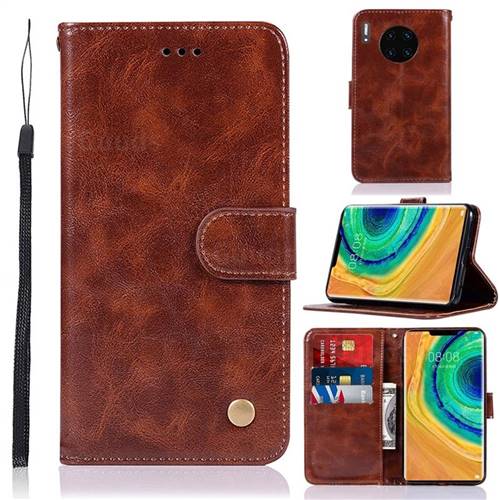 Luxury Retro Leather Wallet Case for Huawei Mate 30 - Brown