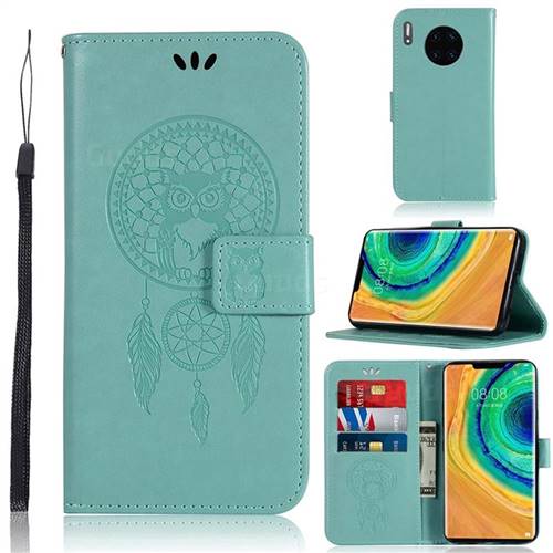 Intricate Embossing Owl Campanula Leather Wallet Case for Huawei Mate 30 - Green