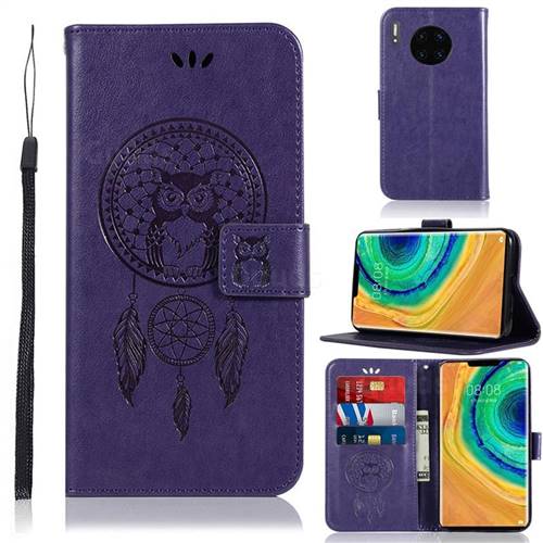 Intricate Embossing Owl Campanula Leather Wallet Case for Huawei Mate 30 - Purple