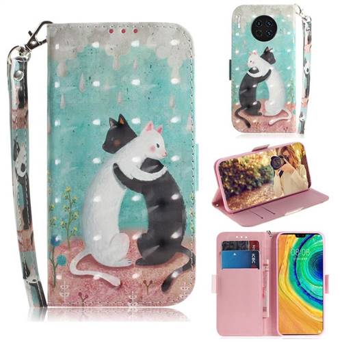 Black and White Cat 3D Painted Leather Wallet Phone Case for Huawei Mate 30