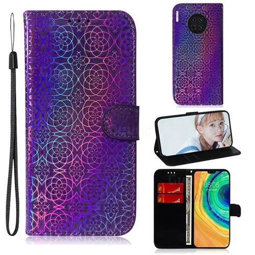 Laser Circle Shining Leather Wallet Phone Case for Huawei Mate 30 - Purple