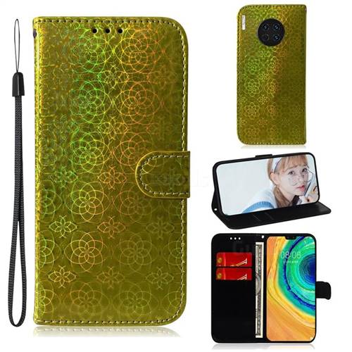 Laser Circle Shining Leather Wallet Phone Case for Huawei Mate 30 - Golden