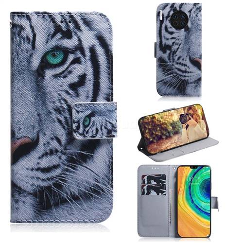 White Tiger PU Leather Wallet Case for Huawei Mate 30