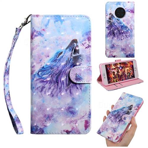 Roaring Wolf 3D Painted Leather Wallet Case for Huawei Mate 30