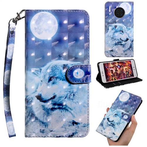 Moon Wolf 3D Painted Leather Wallet Case for Huawei Mate 30