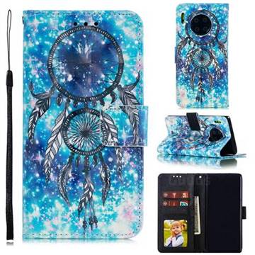 Blue Wind Chime 3D Painted Leather Phone Wallet Case for Huawei Mate 30