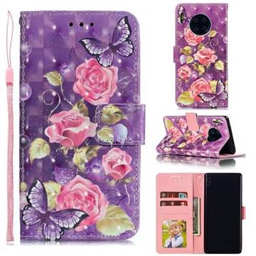 Purple Butterfly Flower 3D Painted Leather Phone Wallet Case for Huawei Mate 30