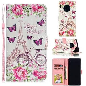 Bicycle Flower Tower 3D Painted Leather Phone Wallet Case for Huawei Mate 30