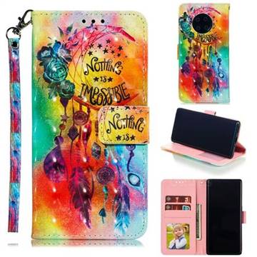 Flower Wind Chimes 3D Painted Leather Phone Wallet Case for Huawei Mate 30