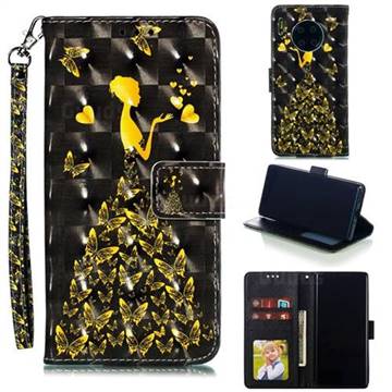 Golden Butterfly Girl 3D Painted Leather Phone Wallet Case for Huawei Mate 30