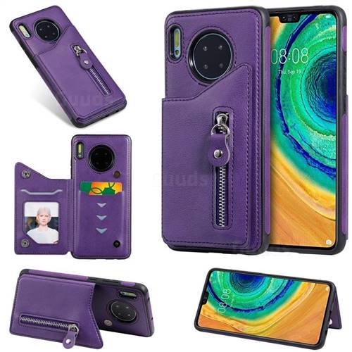Retro Buckle Zipper Anti-fall Leather Phone Back Cover for Huawei Mate 30 - Purple