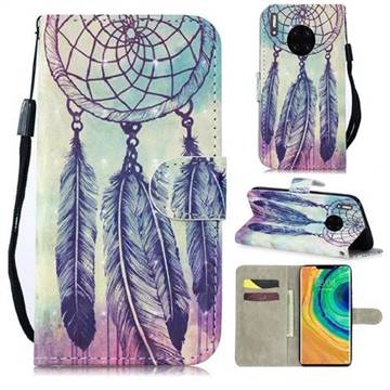 Feather Wind Chimes 3D Painted Leather Wallet Phone Case for Huawei Mate 30