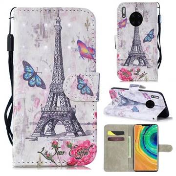 Paris Tower 3D Painted Leather Wallet Phone Case for Huawei Mate 30