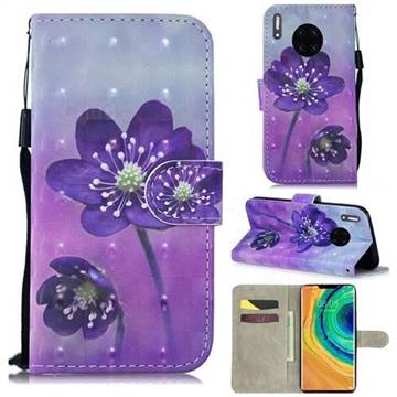 Purple Flower 3D Painted Leather Wallet Phone Case for Huawei Mate 30