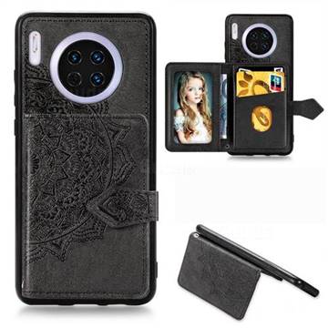 Mandala Flower Cloth Multifunction Stand Card Leather Phone Case for Huawei Mate 30 - Black