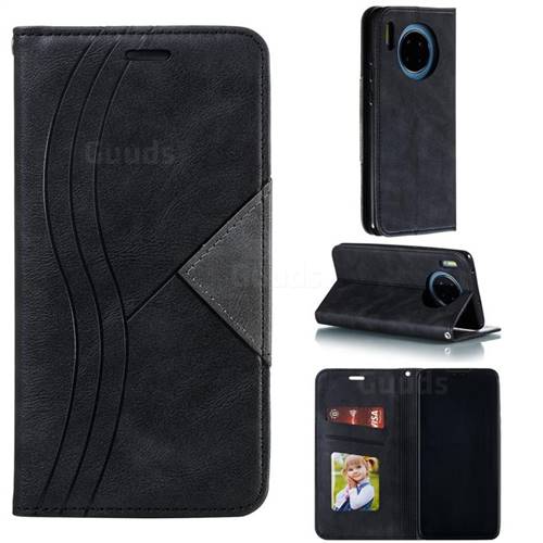 Retro S Streak Magnetic Leather Wallet Phone Case for Huawei Mate 30 - Black